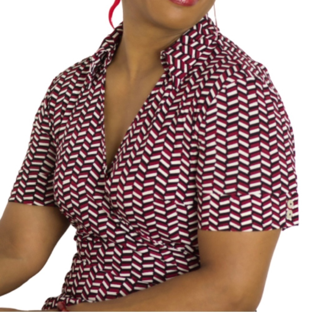 LOFT Geometric Print Above the Knee-Length Wrap Dress Red Black White Size 4 - Picture 16 of 16